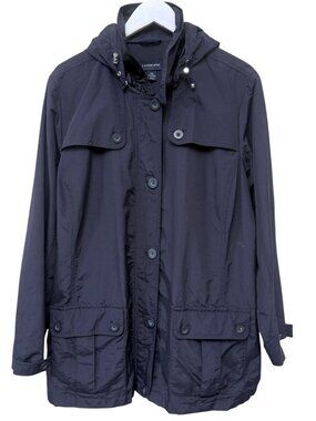 LANDS END Utility Jacket Plus Size 2X Womens Navy Blue Hooded Windbreaker